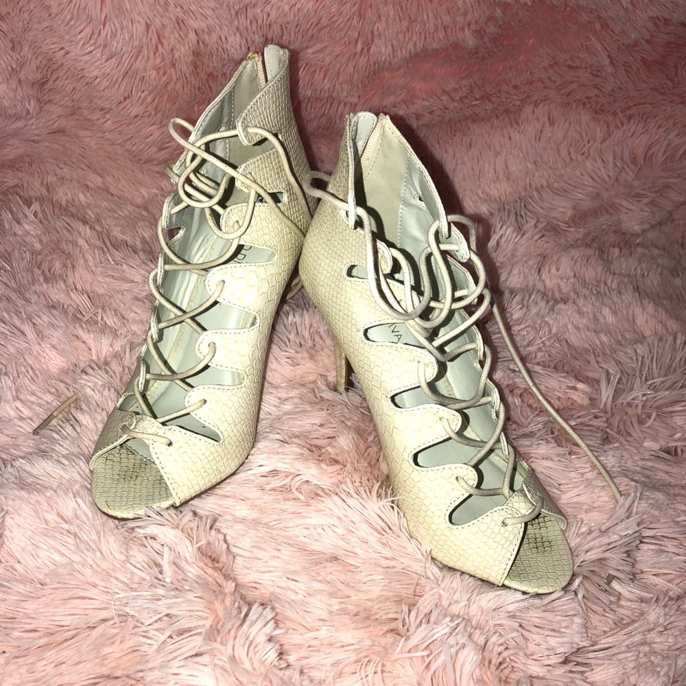 Lace up ivory booties